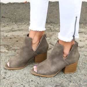 Taupe Suede Peep Toe Booties